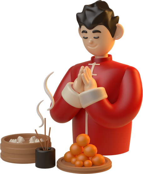 Stylised Quirky 3D Man with Ancestor Offerings