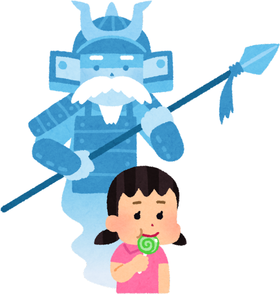 Illustration of a Guardian Spirit in Armor and a Young Girl with a Lollipop